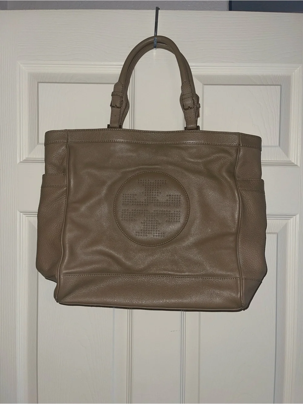 Tory Burch Taupe Pebbled Leather Tote